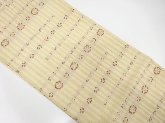 JAPANESE KIMONO / ANTIQUE FUKURO OBI / SILK / WOVEN STRIPE & FLOWER